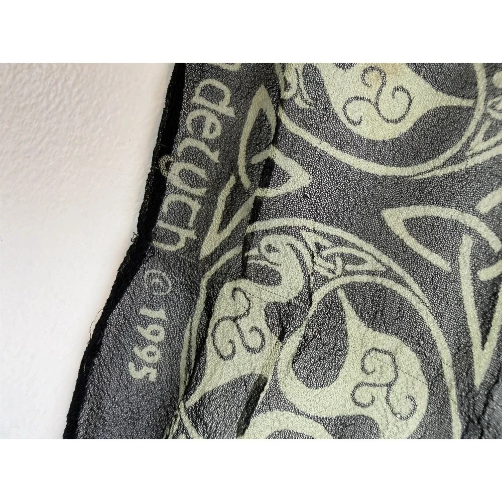Vintage Keltic Designs Silk Scarf Black Green 90's Career Japan Career